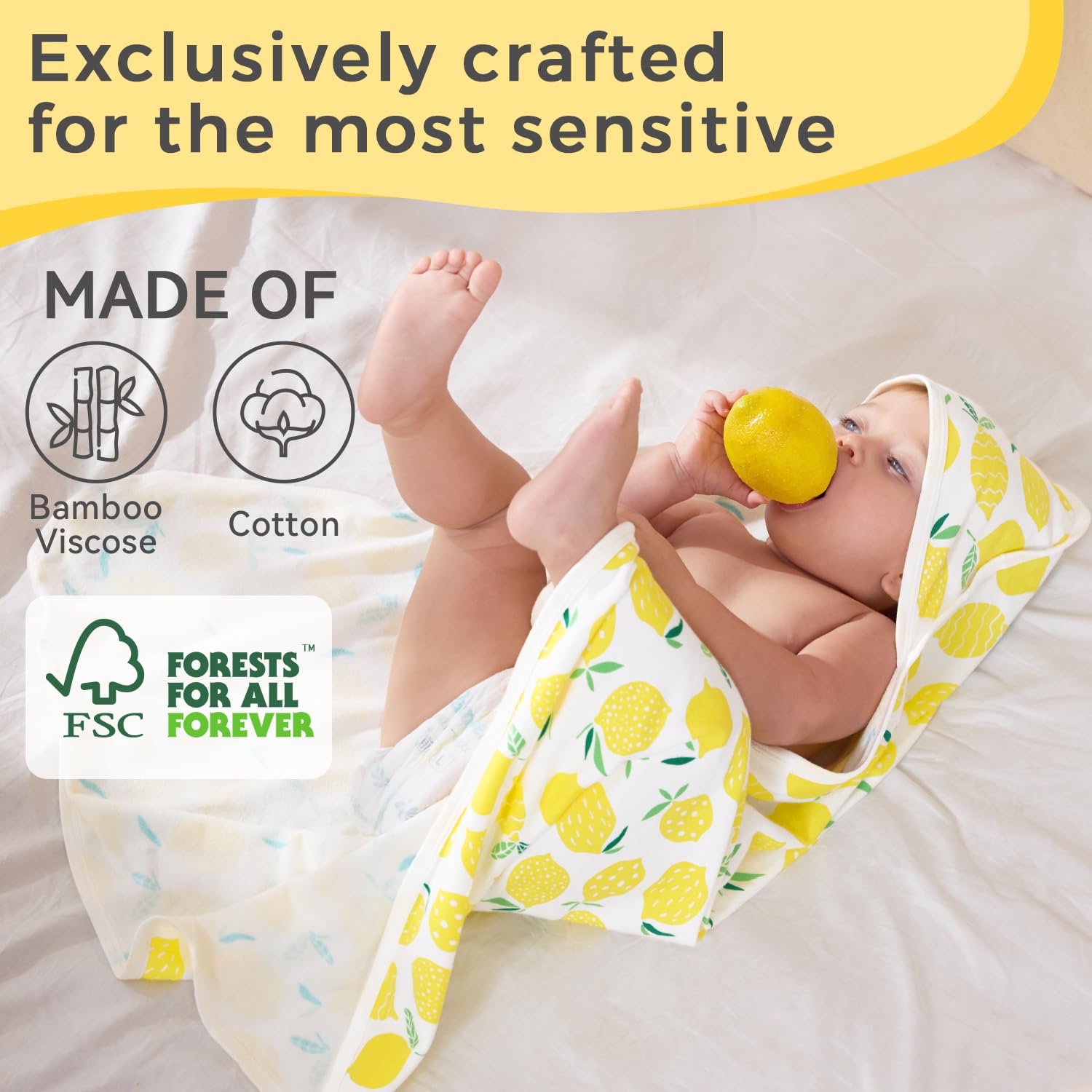 babee Reshinee Paquete de 2 toallas con capucha para bebé, toallas de baño de viscosa de bambú suaves para recién nacidos, regalos de baby shower, esenciales de baño para niñas pequeñas (limón, 29 x