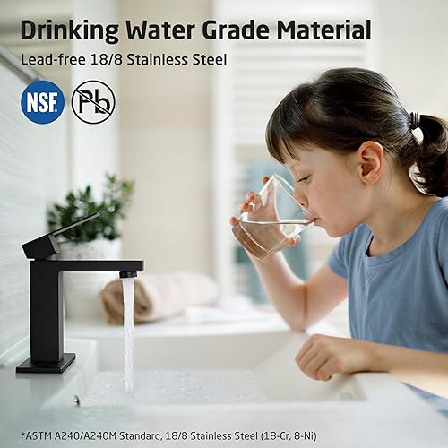 Miniatura 3 de KES Grifos de baño negros con drenaje (con desbordamiento), grifo de lavabo de baño de 1 agujero o 3 agujeros, grifo de tocador de lavabo con manija