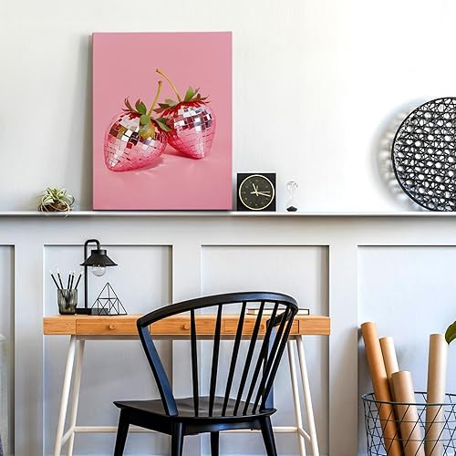 Miniatura 6 de APJYM Arte de pared de fresa roja funk, arte de pared retro Y2K disco Ball fresa, arte de pared, póster estético para dormitorio de niñas,