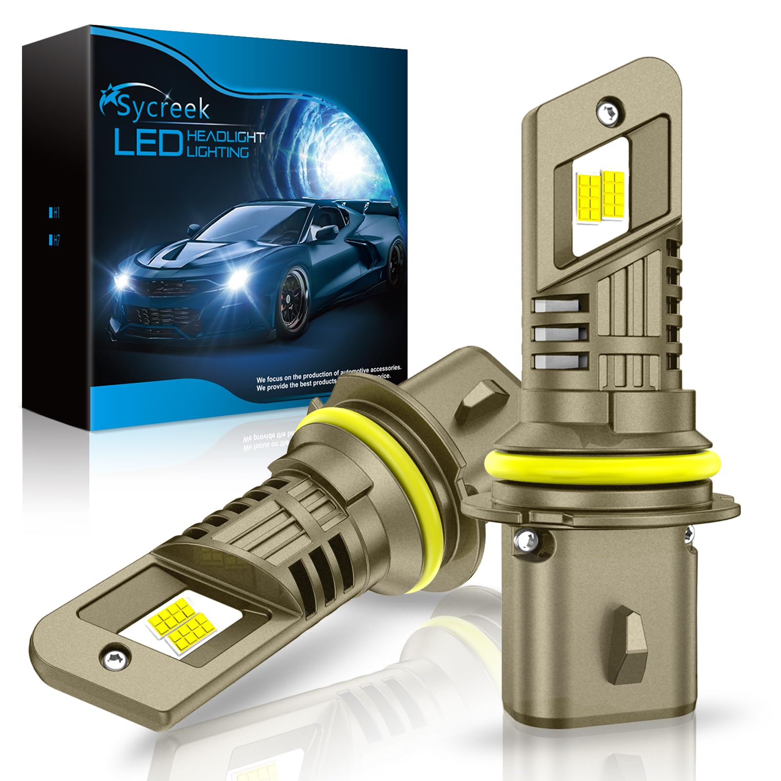 Sycreek HB5 9007 LED Headlight Bulb, 28000LM 6500K White 600% Super Bright Mini Size HB5 Headlight Bulb, Non Polarity Plug and Play Conversion Kits,Pack of 2