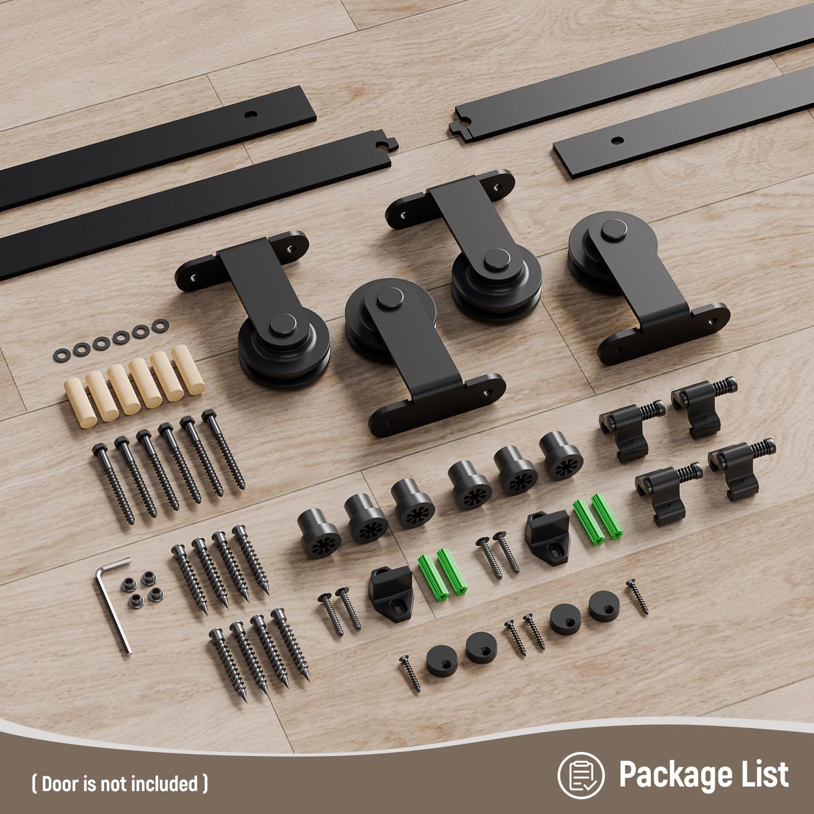 Herrajes Puertas Correderas Doble 325cm Rieles Kit Puerta Corredera Negro para 2 Puerta Corredera Madera 81cm Ancho, Pequeña Rueda T-forma — view 8