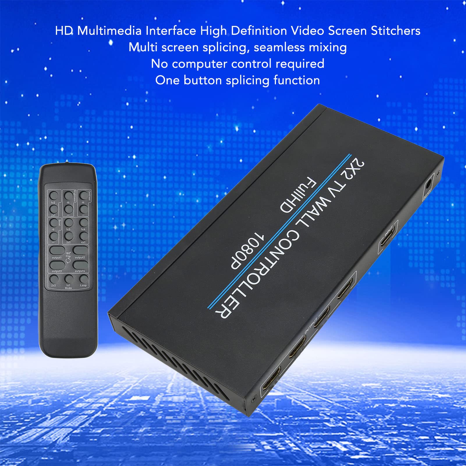 Controller Video Wall HDMI 2X2, 1080P 60Hz 2X1 3X1 4X1 1X2 1X3 1X4 2X2 TV Wall Processor per Display di Giunzione TV, Supporta Ingresso HDMI 1.3 e 4 Uscite HDMI (Spina UE)