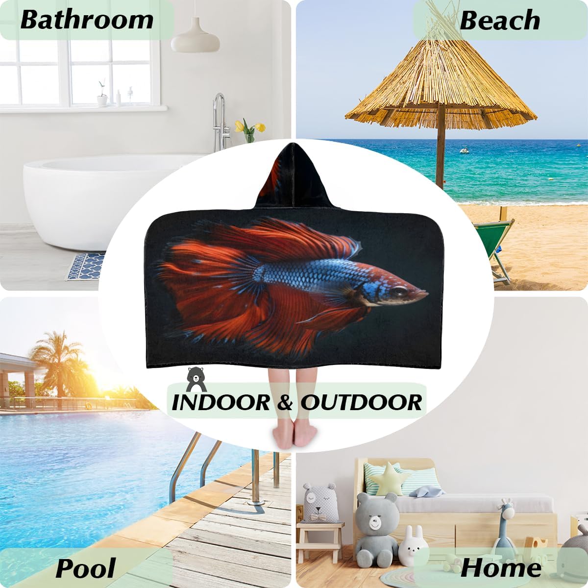 Pardick Kids Bath Towel Animal Fish Beach Towel with Hood Pool Cover Up for Girls Boys Soft Absorbent Hooded Bath Towel Toddler Towels for Beach, Pool