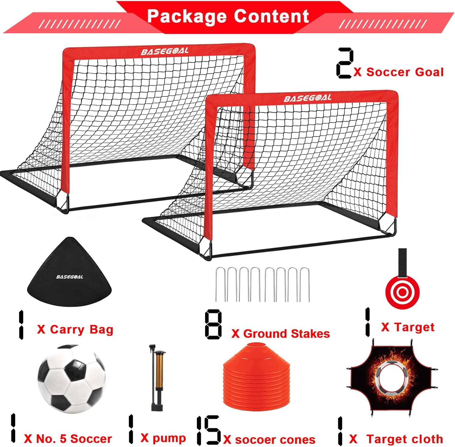 BaseGoal Soccer Goals for Backyard Set of 2, 4x3ft Kids Soccer Goal Portable Pop Up Soccer Net for Kids & Youth, Outdoor Soccer Training Equipment with Soccer Ball, Cones, Targets & Accessories