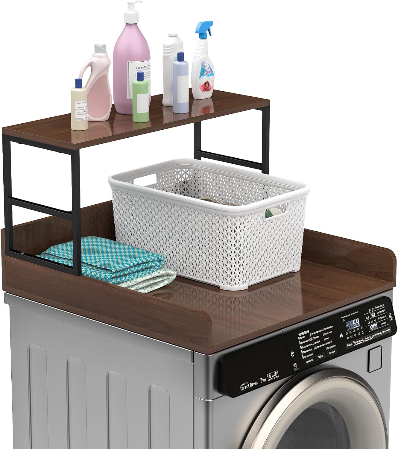 Washer Dryer Countertop with Shelf, 27x27.5x11.8in Laundry Countertop with Anti-Slip Strips and Edge Rails, Washer Dryer Topper for Laundry Room Organization