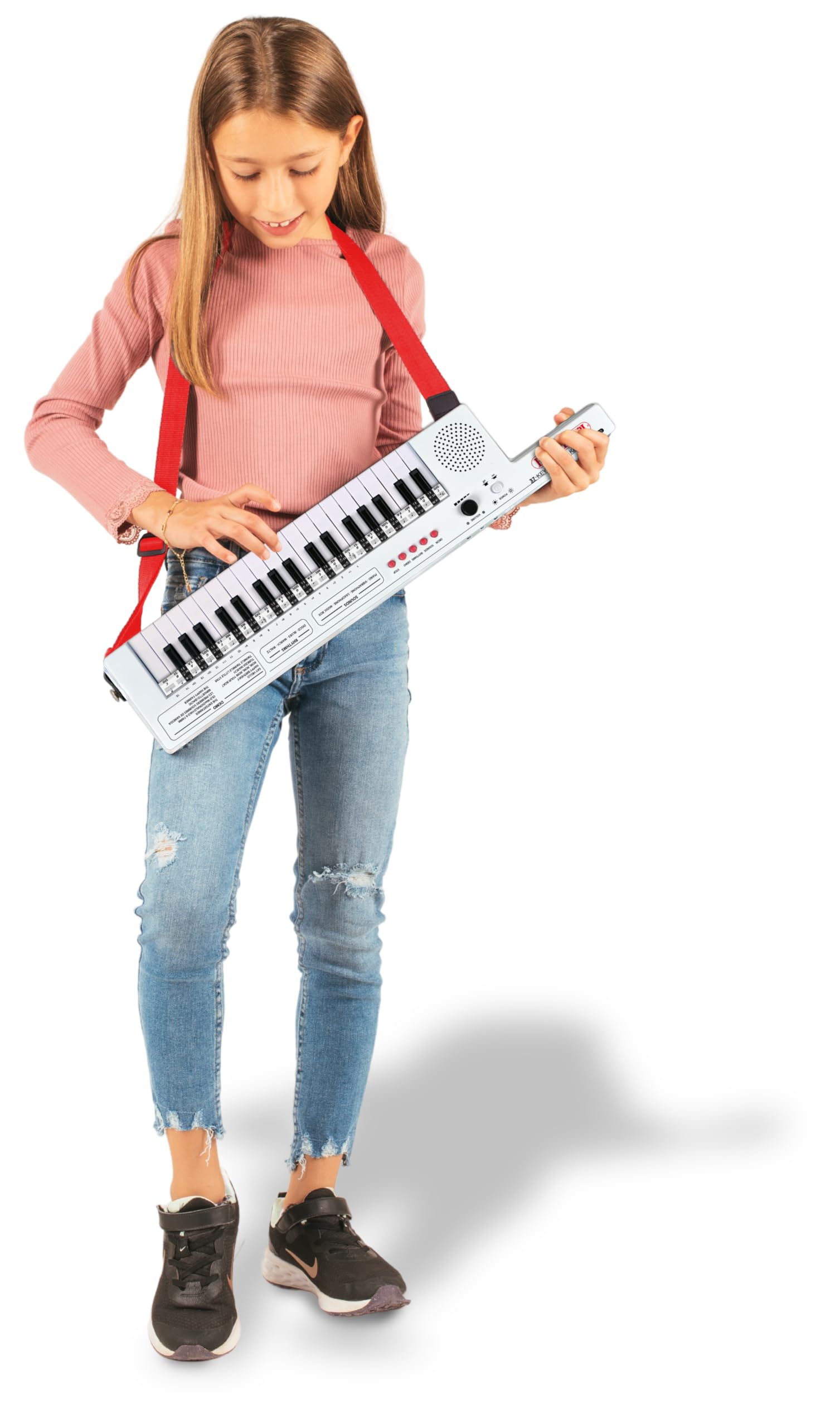 BONTEMPI - Elektronisches Keytar mit 37 Tasten mit 4 Sounds 4 Rhythmen 10 Vorab Aufgenommene Lieder Okon-Funktion Lautstärkeregler USB Typ-C Akkuladung Tragegurt Notenzeile 550x112x40 mm