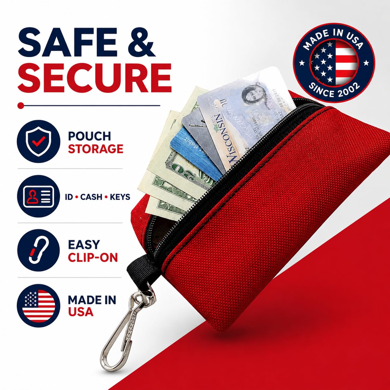 Activedogs Porte-Carte d'identité pour Chien avec Pochette zippée pour Transporter de Nombreux Petits Objets et Afficher Facilement l'identité de Votre Chien, Rouge