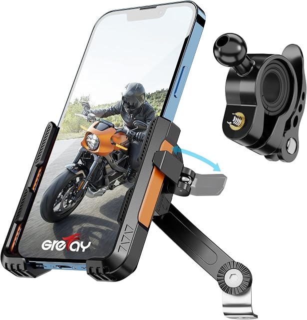 Grefay Motocykl Uchwyt na Telefon Uchwyt na Kierownicę Motocykl Uchwyt na Telefon Lusterko Wsteczne (2 Metody Połączenia + 1 S Szybki Demontaż) z 360 Obrotem Dla Smartfona 4.0-7.0 Cala