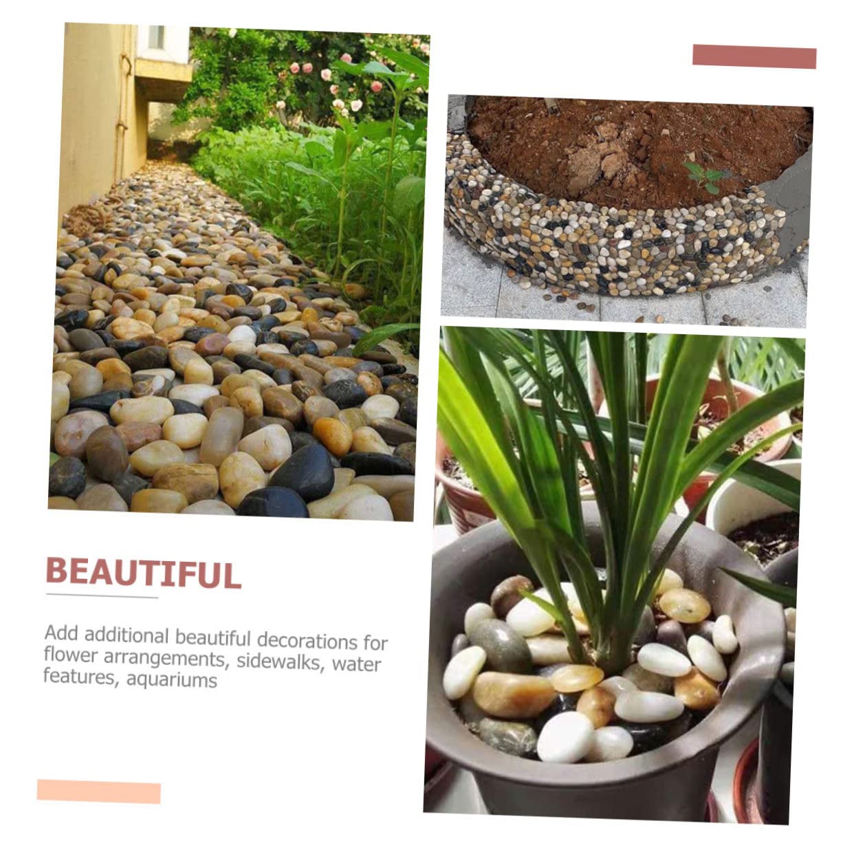 Beaupretty Galets Décoratifs 3 Paquet, Pierres Rondes pour Aquarium et Vase, Pierre Naturelle, Sûres pour L'aquarium, pour Compositions et Jardin
