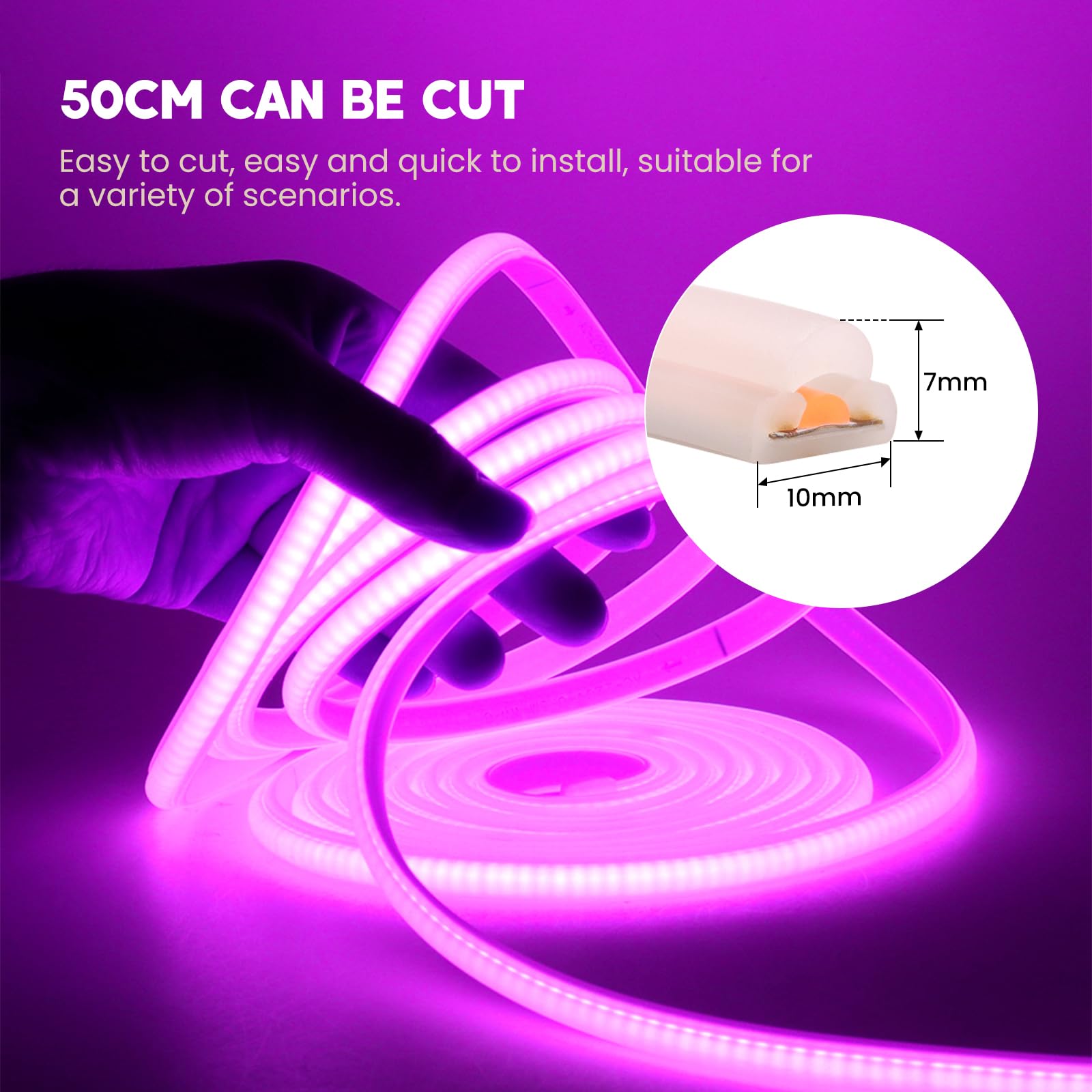 KISUFU 220V Tira LED COB, Impermeable IP65 Brillo Alto 288 LED/m Luces led Flexible Strip Light,Cada Corte de 50 cm para DIY El dormitorio, alero interior y luces decorativas.