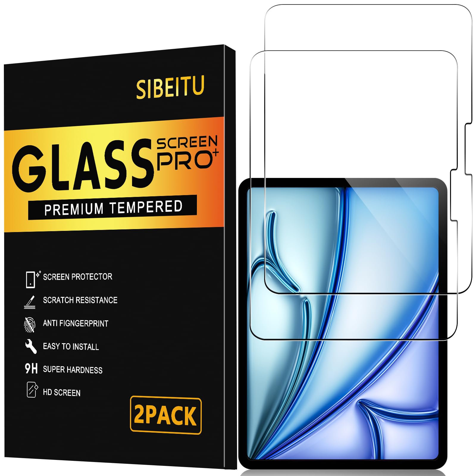 SIBEITU for iPad Air 11 Inch M3 2025 & M2 2024 Screen Protector, 2 Pack iPad Air 7th/6th Generation Tempered Glass Film, 9H Anti-Scratch HD Compatible