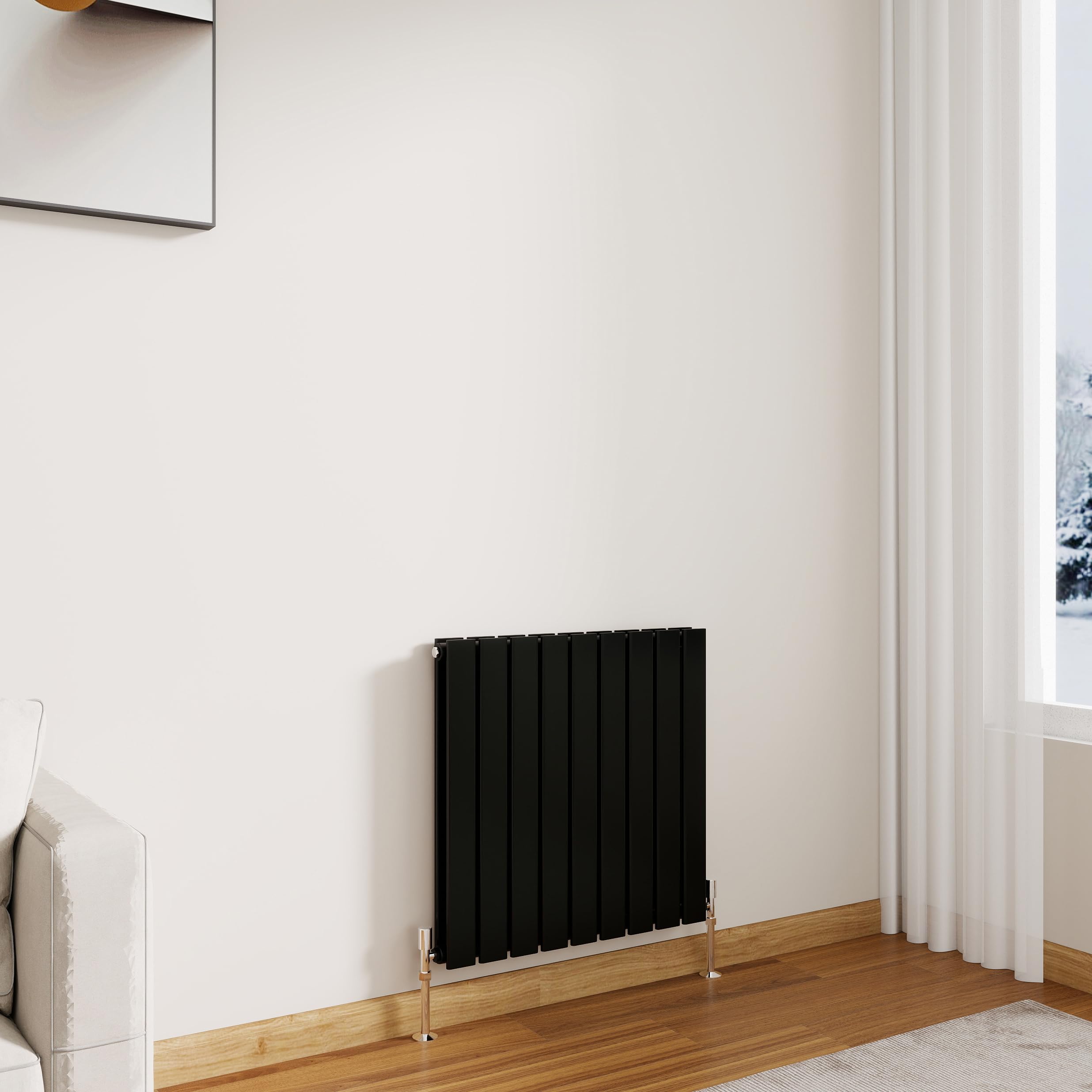 Modern Horizontal Flat Panel Radiator,600x612mm Black Double Stylish Panel Central Heating Heater, Perfect Efficient Hall Radiator, Traditional Wall Mounted Rads, Design for Bedroom, Office