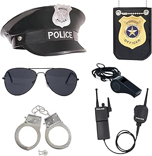 Police Officer Role Play Kit Hat Handcuffs Sunglasses Policeman Costume Accessories for Cop Swat Halloween Party
