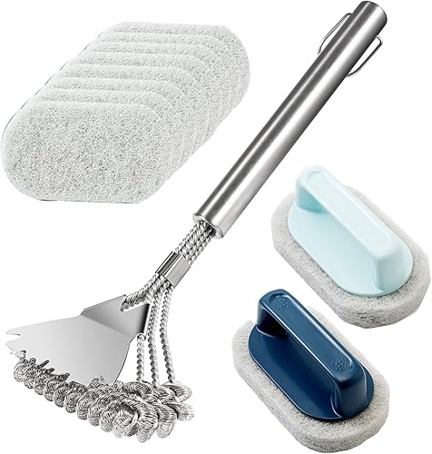 Kit de limpieza de plancha de 11 piezas para Blackstone, cepillo de parrilla de 16 pulgadas sin cerdas y almohadillas de limpieza de plancha, 1
