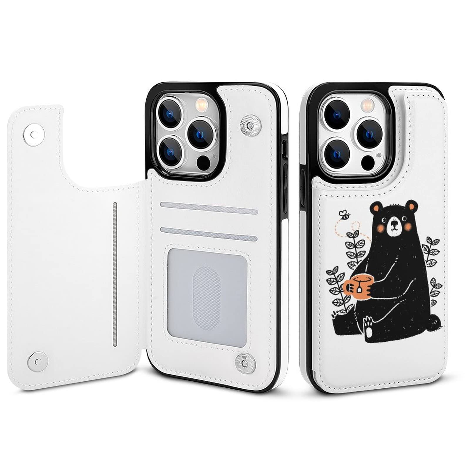 Amazon.co.jp: iPhone 14 Proケース 可愛い アニメ くま 黒い熊柄 手帳