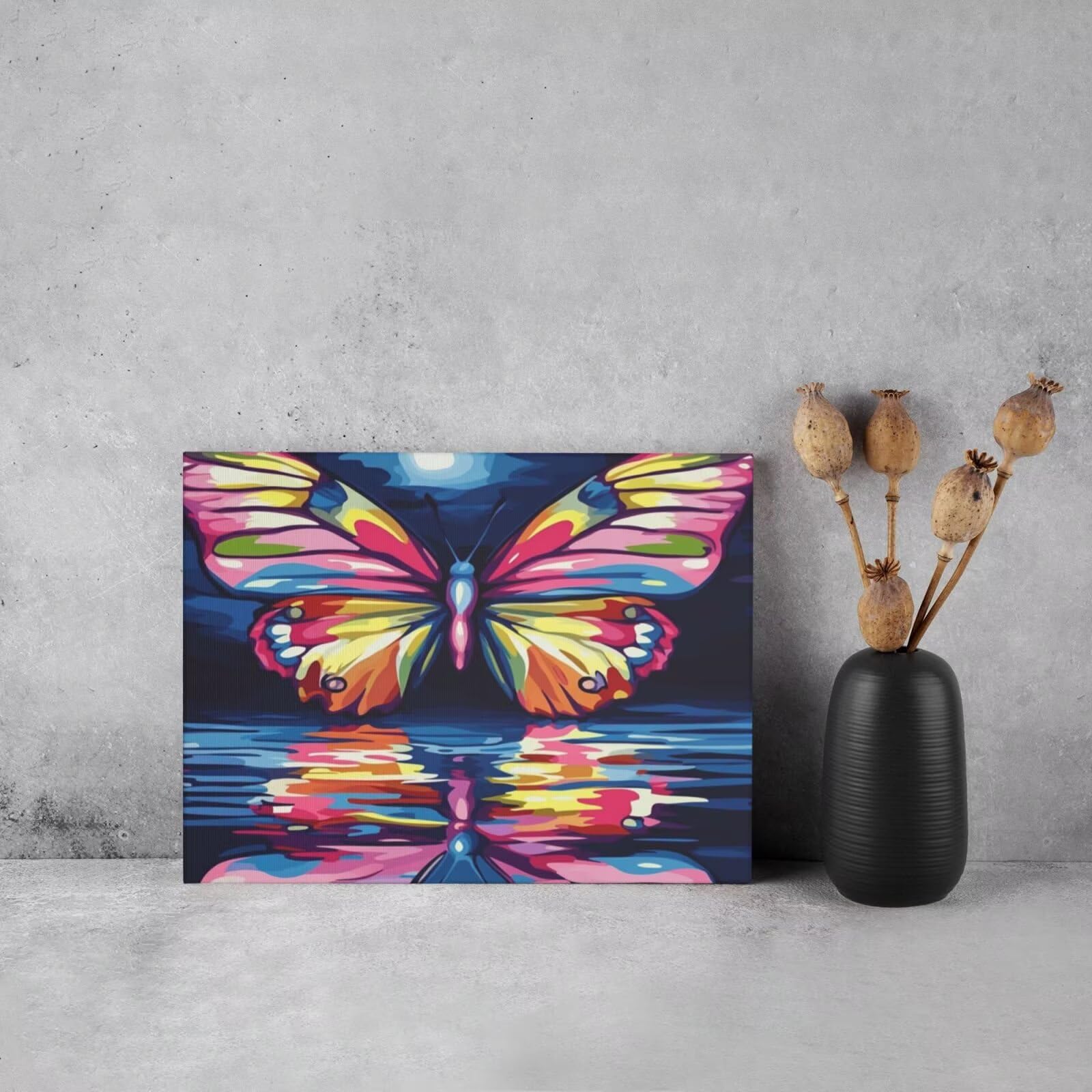 Malen nach Zahlen MK325 Malen-nach-Zahlen-Set für Erwachsene, Motiv: Schmetterling, See, Malen nach Zahlen für Anfänger, Acryl-Peinture a Numero mit 6 Pinseln, DIY-Ölgemälde, Kunsthandwerk für