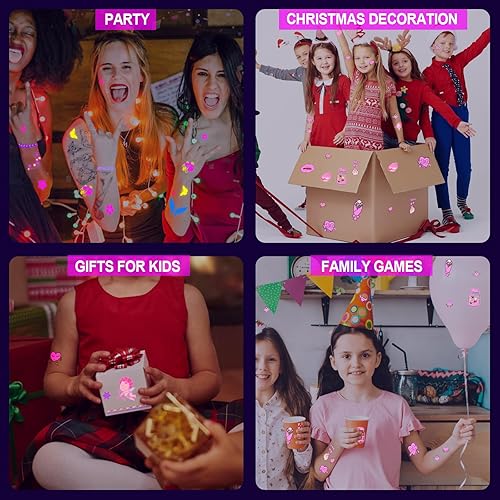 Miniatura 7 de PFARRER 20 hojas de tatuajes temporales de neón que brillan en la oscuridad (total de 211 piezas) de fluorescencia UV neón para el cuerpo,