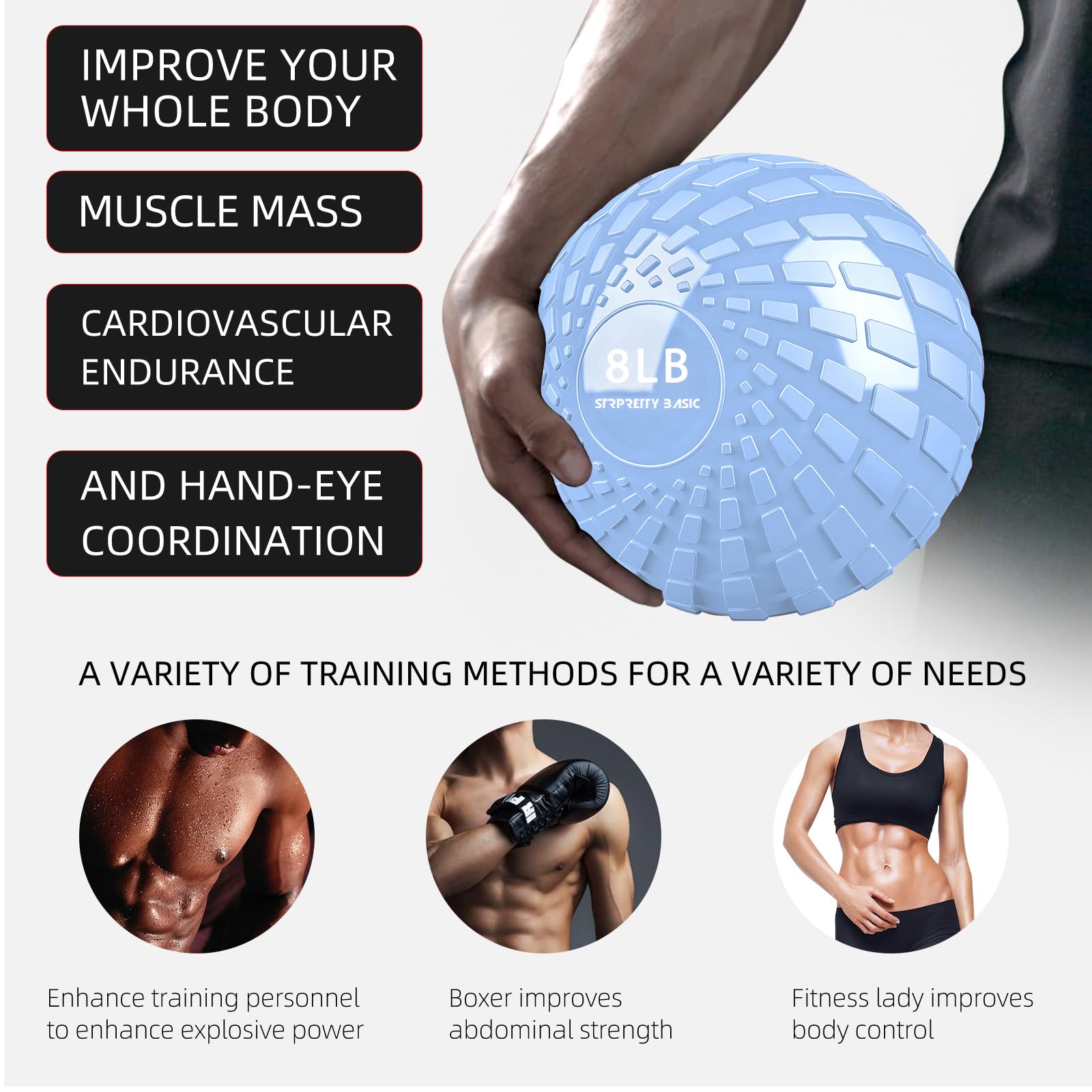 Palla da medicina da 3,6 kg, per esercizi di fitness e allenamento con pesi, colore: blu