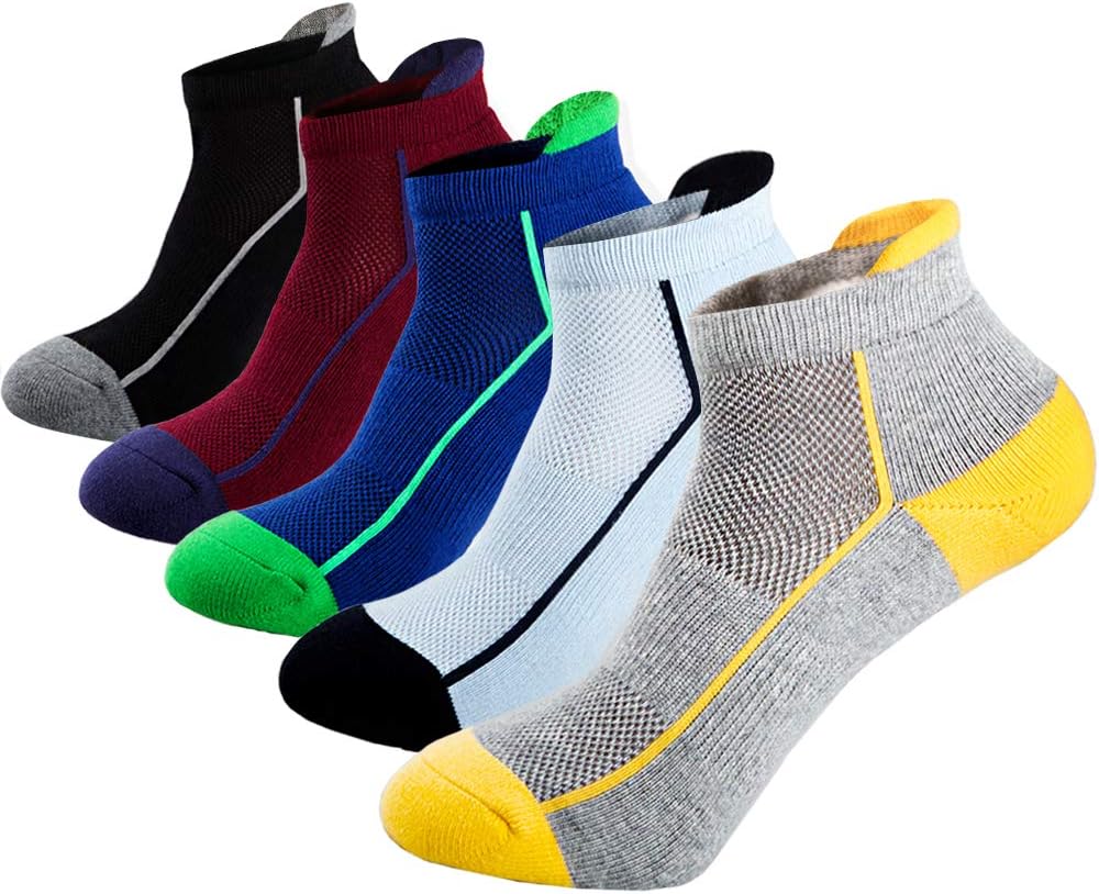 Mens Low Cut Ankle Athletic Socks Cotton Mesh Cushioned Running Ventilation Sports Tab Socks 5Pack
