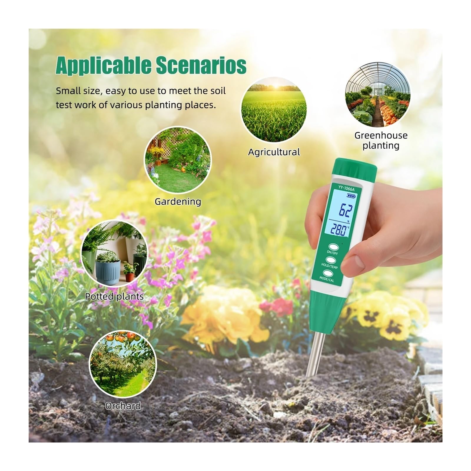YY-1066A Misuratore di EC e contenuto idrico del suolo ad alta precisione for test sulle piante, giardinaggio, agricoltura, sensore pH umidità Giardinaggio, Agricoltura