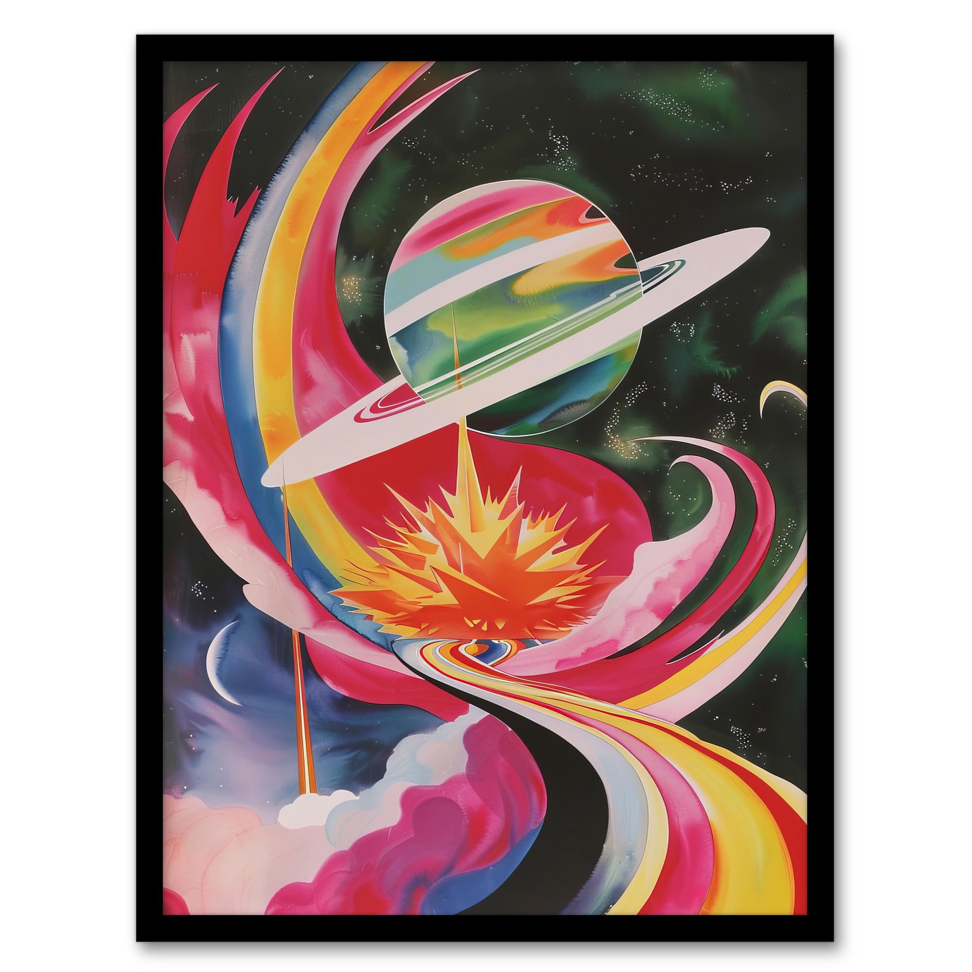 Artery8 Abstract Colourful Planet in Space Artwork Galaxy Kids Bedroom Artwork Framed Wall Art Print A4