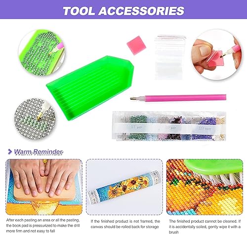 Miniatura 4 de YZDZSW Kits de pintura de diamantes para adultos, arte de cuadros de bordado de bricolaje, arte de diamantes 5D, taladro redondo completo para