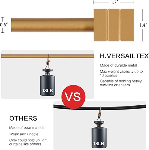 Miniatura 5 de H.VERSAILTEX Barras de cortina para ventanas de 86 a 128 pulgadas, barras de cortina de empalme individuales resistentes con soportes de 34 pulgadas
