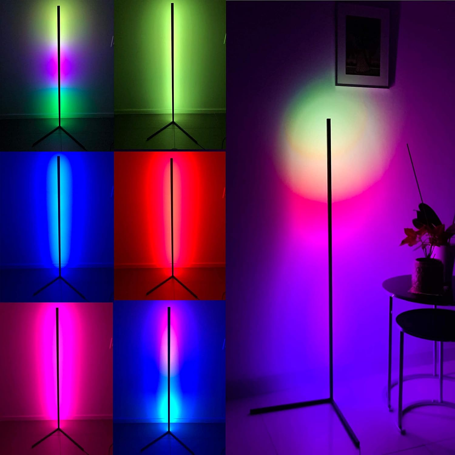 Casa Di Lumo - Apōllō RGB LED Corner Floor Lamp - Modern & Minimalist Living Room, Bedroom, Home Lighting. RGB Remote Controlled, Dimmable Lighting (Titanium White)
