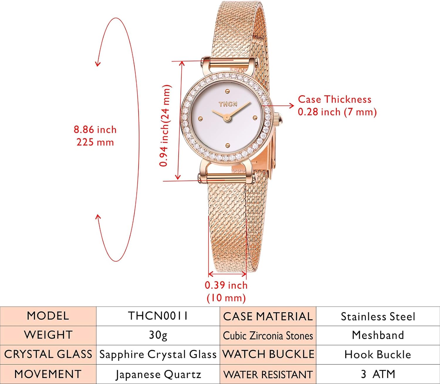 THCN Women's Watch, Gold Watches for Women with 40 Cubic Zirconia, Stainless Steel Sapphire Glass Japanese Quartz Movement, Gift for Her - Image 4