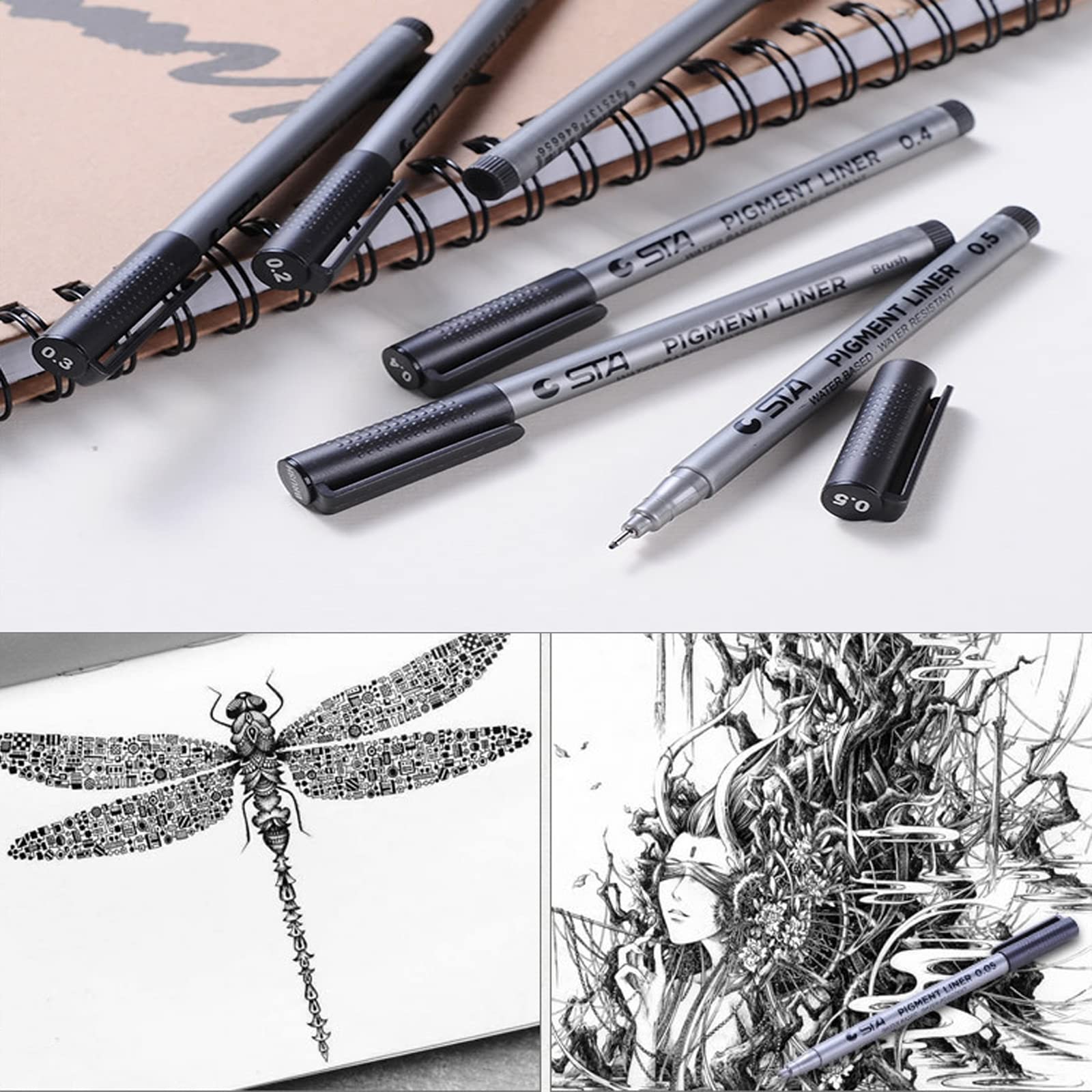 Pack 9 Stylos Fineliner Noirs - Pointe 0.2mm à 0.9mm | Parfait Pour Dessin Manga Et Illustration