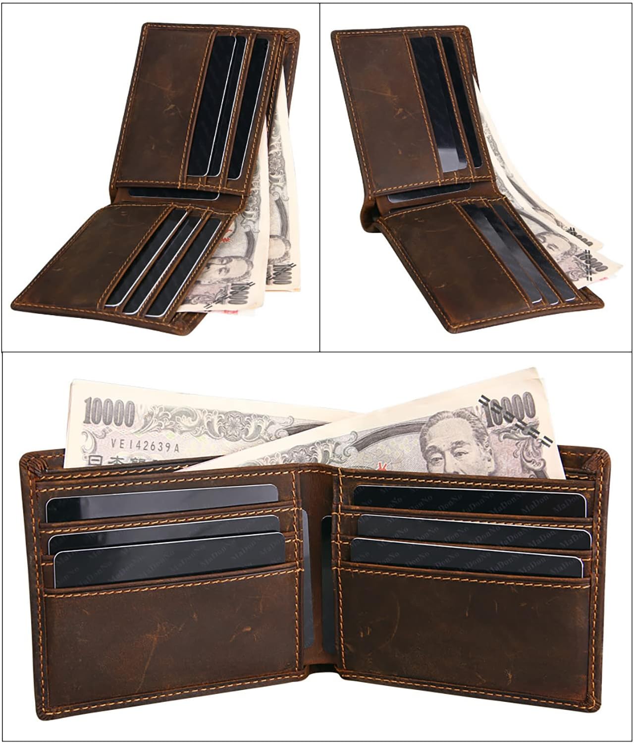 Genuine Leather Men Wallet RFID Blocking Bifold Security Zipper Wallet with Coin Pocket (Brown-01)