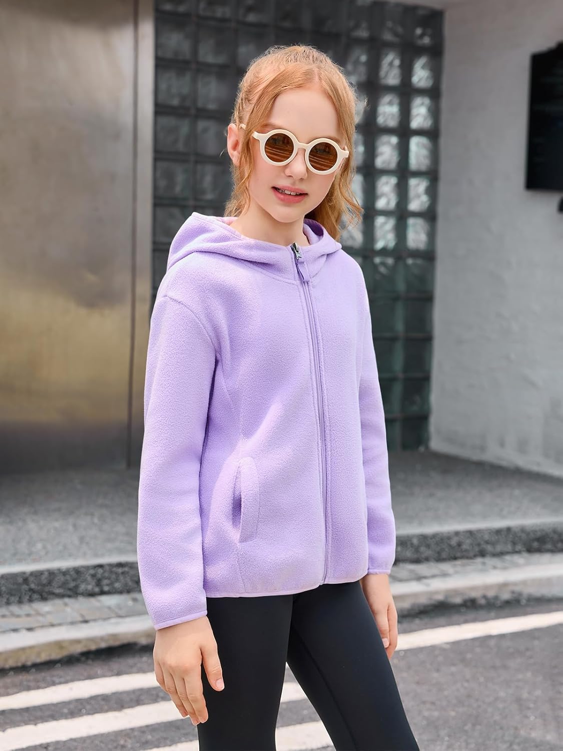 Haloumoning Girls Fleece Jacket Kids Zip Up Hoodie Lightweight Fall Winter Jackets Outerwear with Pockets 5-14 Years - Image 3