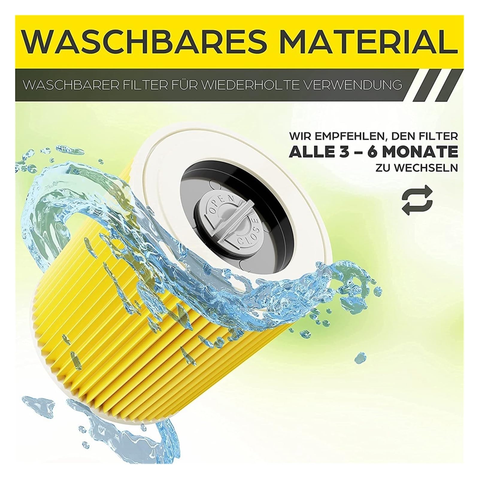 Lipski Juego de Cartuchos de Filtro de 3 Piezas, Compatible con aspiradora Karcher WD3 Premium WD2 WD3 WD1 MV3 MV2 WD 3 P, Kit de expansión, Antipolvo Fino