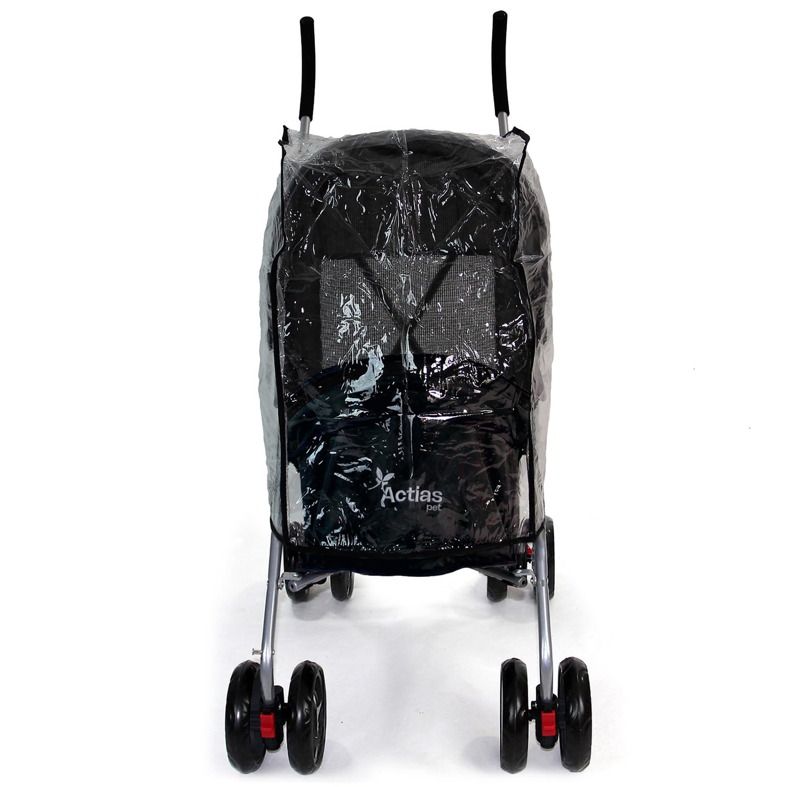 Actiaspet Pet Stroller with Waterproof Cover Foldable with Swivel Wheels 15 kg Carrying Capacity (Black, Stroller + Cover)