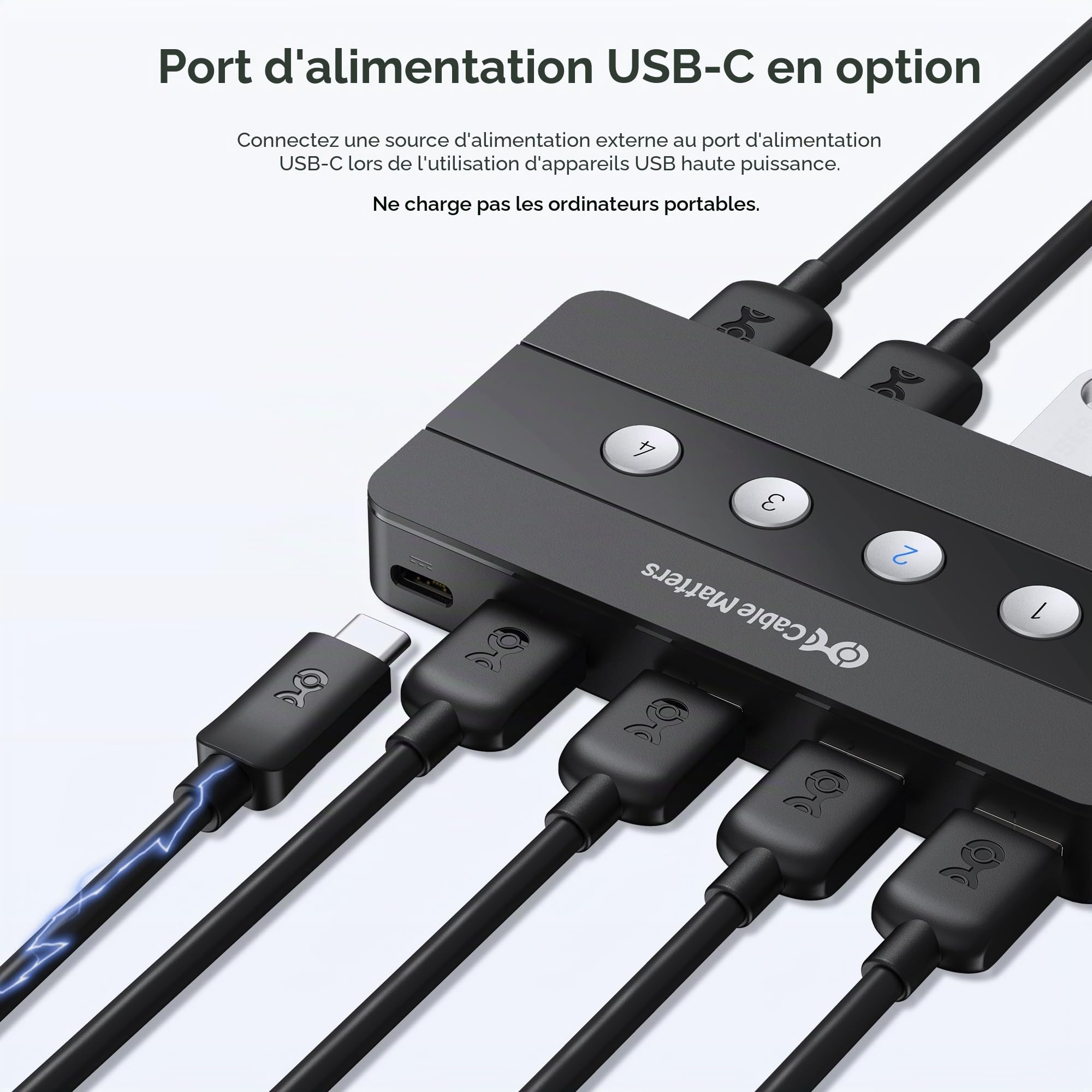 Cable Matters Commutateurs KVM 4 Ports USB 3.0 Hub USB pour 4 Ordinateurs et périphériques USB (KVM Switch)- Commande d'hôte à Bouton ou sans Fil - Adaptateur USB-C Inclus pour USB-C et Thunderbolt 3
