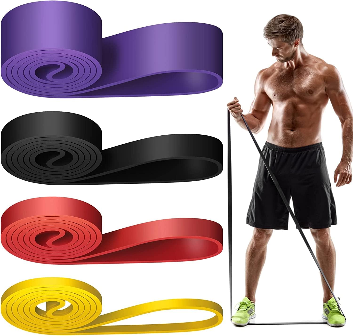 Resistance Bands Set Of 4, Pull Up Assistance Bands, Heavy Duty Workout Exercise Crossfit Stretch Fitness Bands For Body, Muscle Training, Physical Therapy, Shape Body, Men And Women