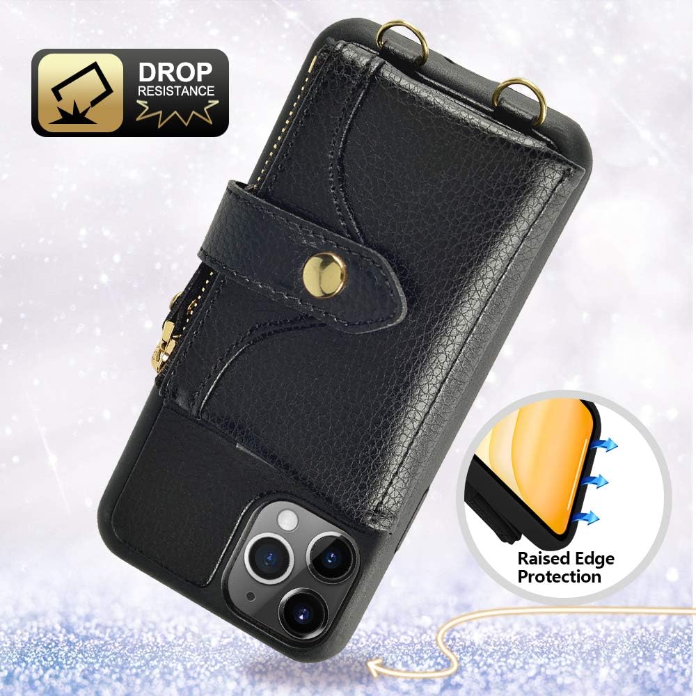 Crazy Clearance iPhone 11 Pro Max Wallet Case, LAMEEKU iPhone 11 Pro Max Case Wallet with Credit Card Slot Crossbody Wallet Case with Wrist Strap Protective Cover Compatible with iPhone 11 Pro Max, 6.5 Inch-Black