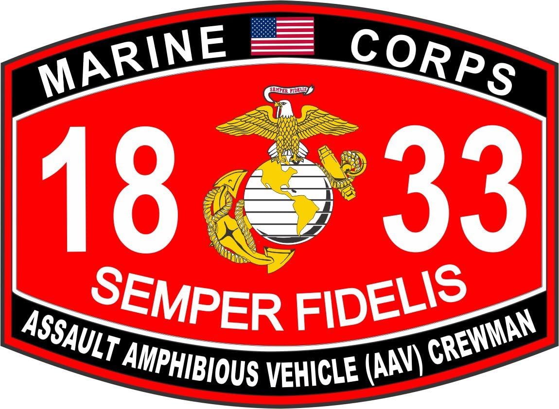 KBW, Officially Licensed Assault Amphibious Vehicle (AAV) Crewman Marine Corps MOS 1833 USMC US Marine Corps Military WIndow Car Bumper Sticker Vinyl Decal 3.8In, KBW-USMC-STICKERS-098