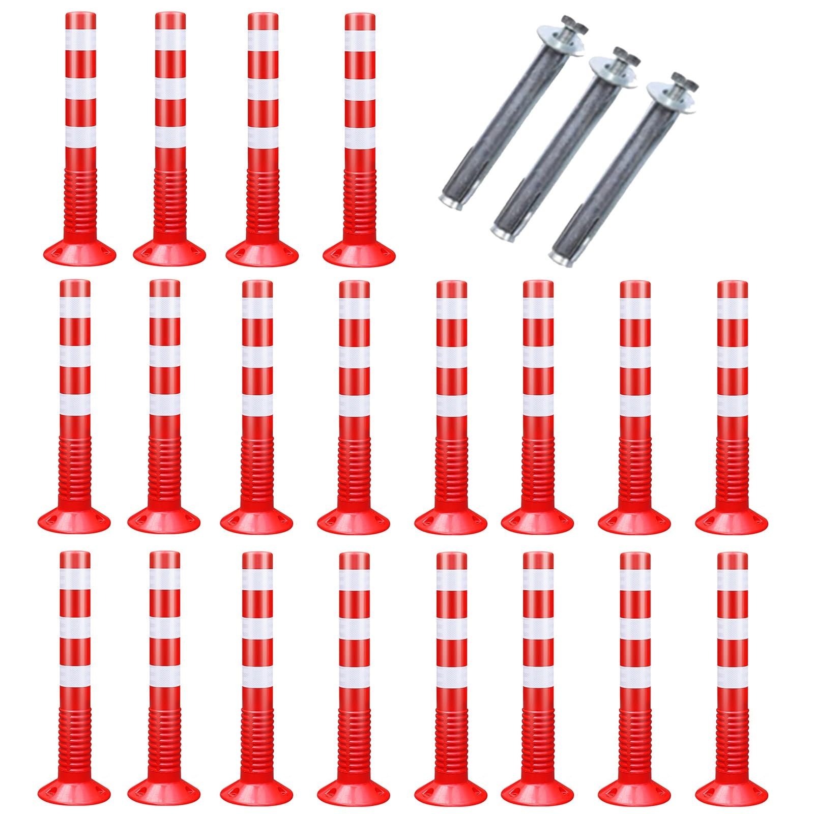 WDJBPSH 20 Pack Traffic Delineator Posts Set, 29.5in Tall Plastic Driveway Security Bollards for Streets Road Residential Garage, Reflective at Night(Color:Red)