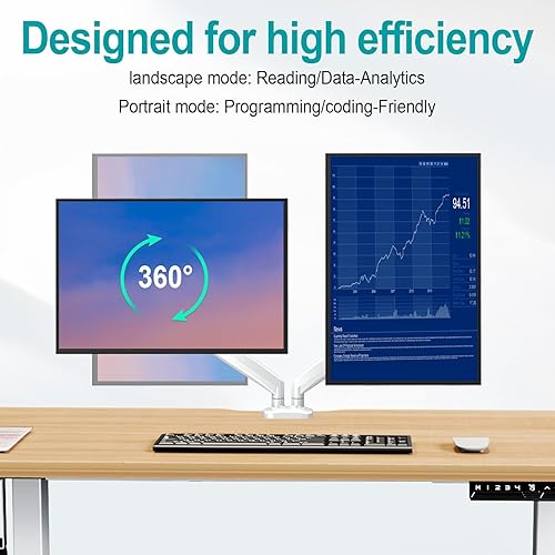 Vista 10 de MOUNT PRO Soporte de monitor doble para pantalla de computadora de 13 a 32 pulgadas, soporte de monitor de altura ajustable para 2 monitores, brazo