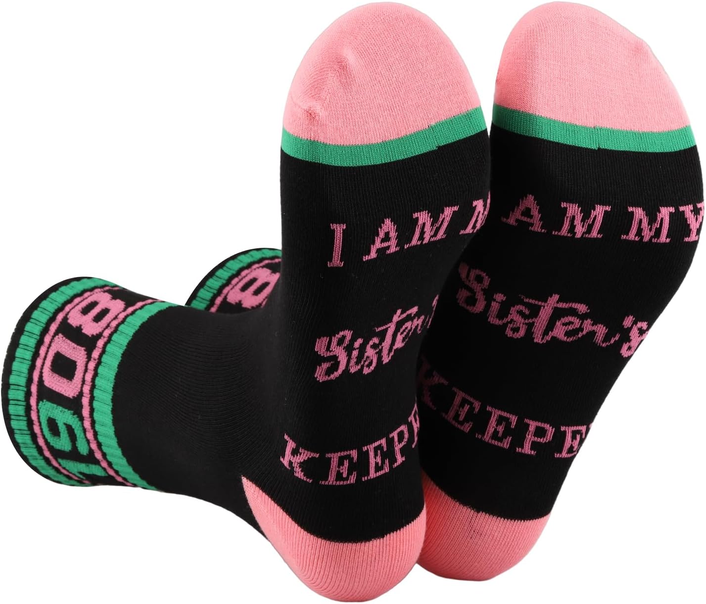 CENWA1 Pair Pink And Green Sorority Socks I Am My Sister’s Keeper Socks Gift for Women