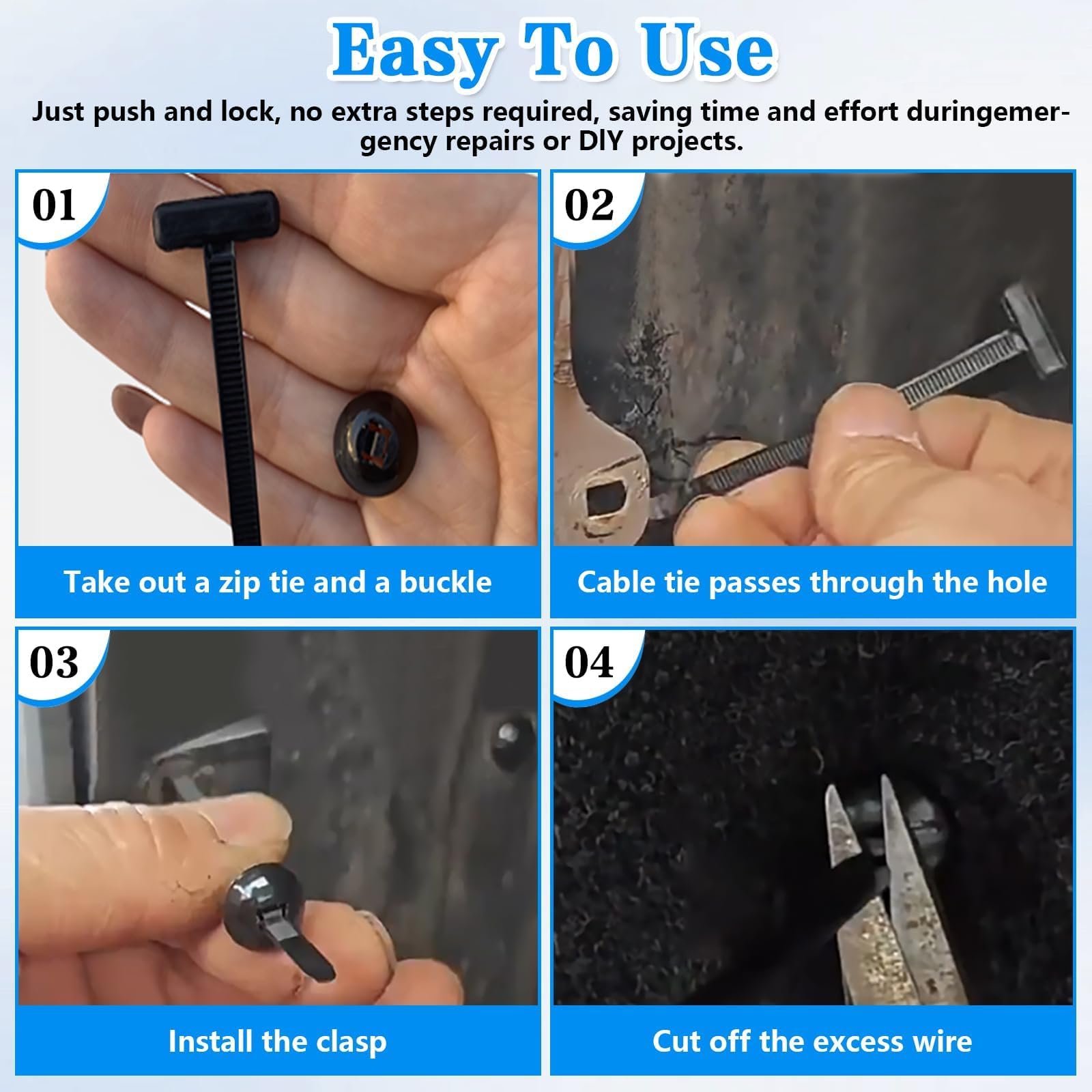 Lyreh 100-Pack Nylon Cable Tie Buckles With Pliers – Self-Locking Zip Tie Holders For Cars, Motorcycles, And Daily Repairs