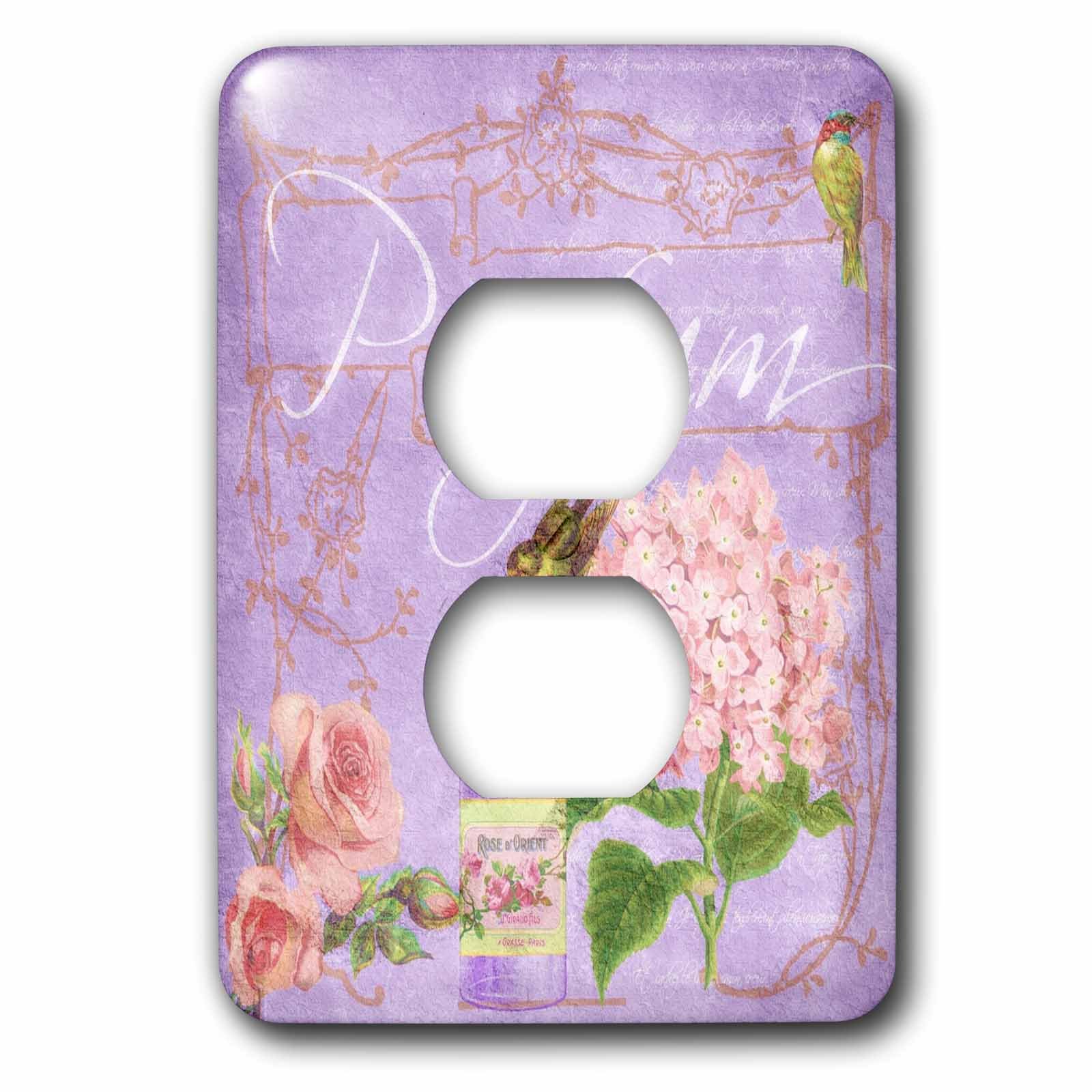 Image de Beau Parti français fleurs oiseaux 3dRose lsp_255396_6 plaque de prise murale