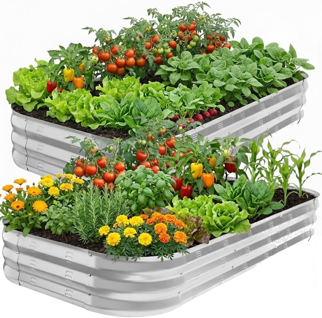 Galvanized Raised Garden Bed Kit, Large Metal Raised Garden Beds for Vegetables, Galvanized Planter Raised Garden Boxes Outdoor (2PCS)