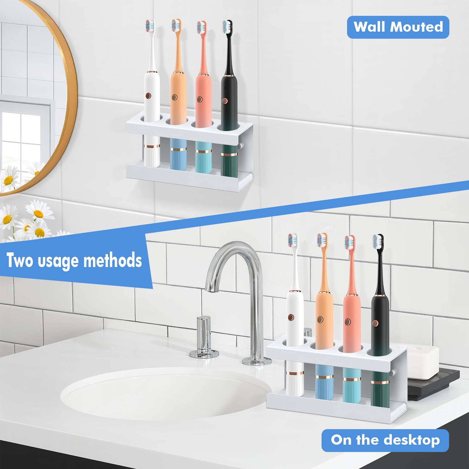 Minicoco Electric Toothbrush Holder Wall Mounted White Toothbrush Holders for Bathroom 4 Slots Electric Toothbrush Stand with Diatomite Dish,Suitable for Placing Electric Toothbrush Holder Charger - Image 4