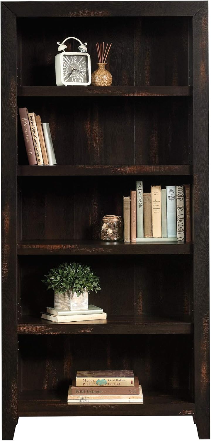 Sauder Dakota Pass 5-Shelf Bookcase, Char Pine finish