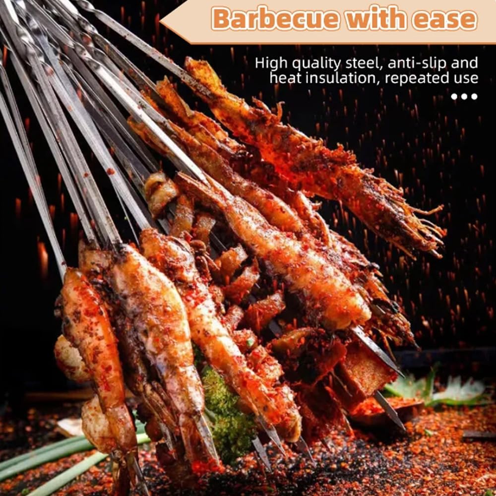 20 Brochettes En Acier Inoxydable De 30 Cm - Réutilisables Avec 2 Brosses De Nettoyage Pour Barbecue Et Pique-nique