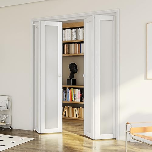 ARKHJEM Puerta de doble pliegue, puerta de armario de vidrio esmerilado de un solo panel, para puertas de 60 x 80 pulgadas (puertas dobles de 30 x