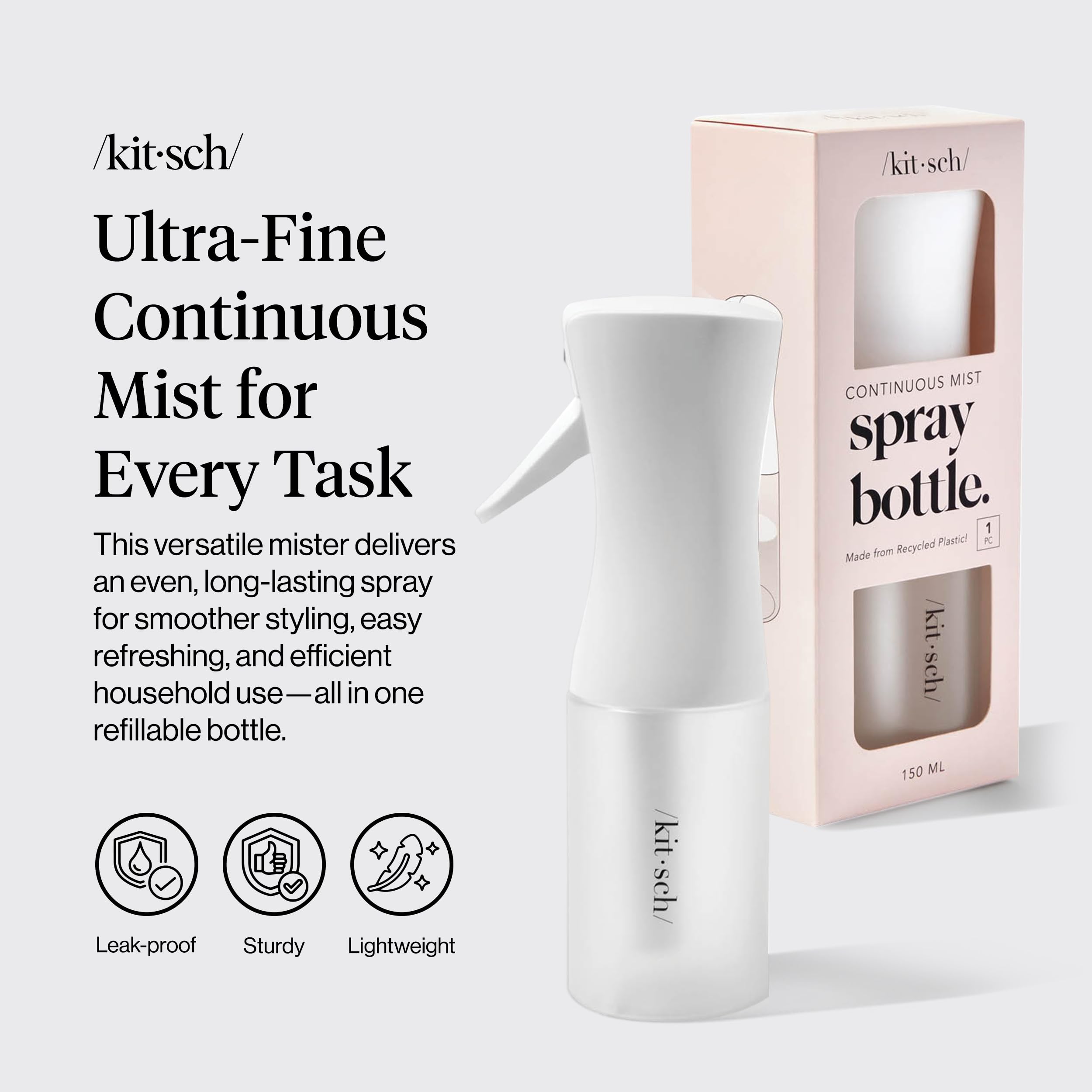 Kitsch Spray Bottle for Hair, Continuous Water Mister Spray Bottle with Ultra Fine Mist for Hairstyling, Barbers Salons, Cleaning, Plants Versatile Spray Bottles 5 oz Made from Recycled Plastic, White - 3