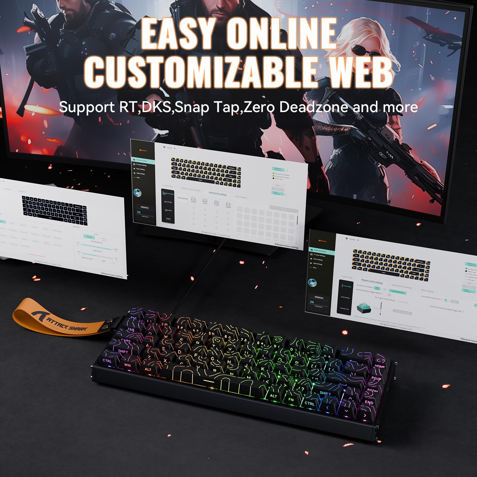 ATTACK SHARK X68MAX HE Teclado Gaming de Aluminio con Cable y Gatillo Rápido,Interruptores Magnéticos, Precisión RT de 0,005mm,Accionamiento Ajustable,8000Hz,Latencia de 0.08ms,RGB (Contornos Negros)